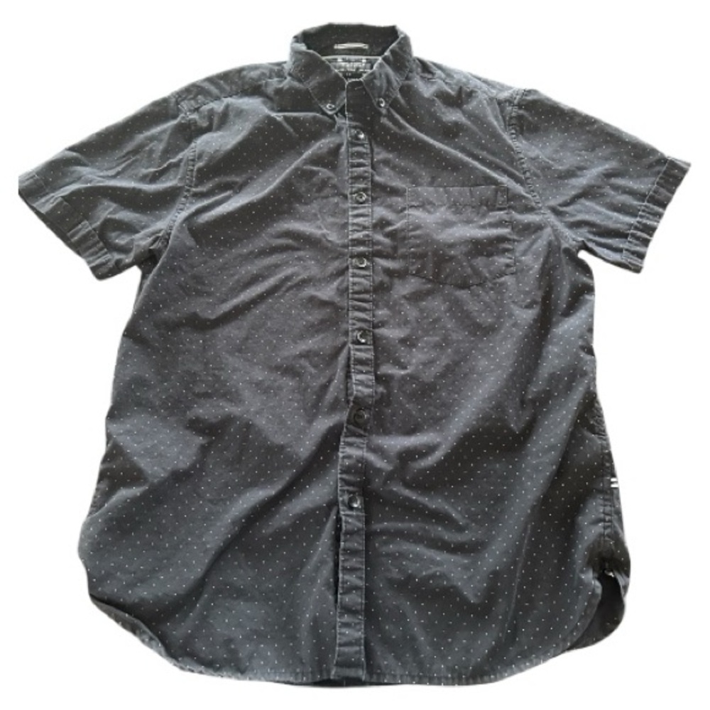 Denim & flower navy with white polka dot shirt sleeve button down shirt